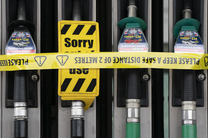 At petrol station in Manchester, England is tapped out on Tuesday. In greater London, however, the vast majority of service stations remained dry for yet another day.