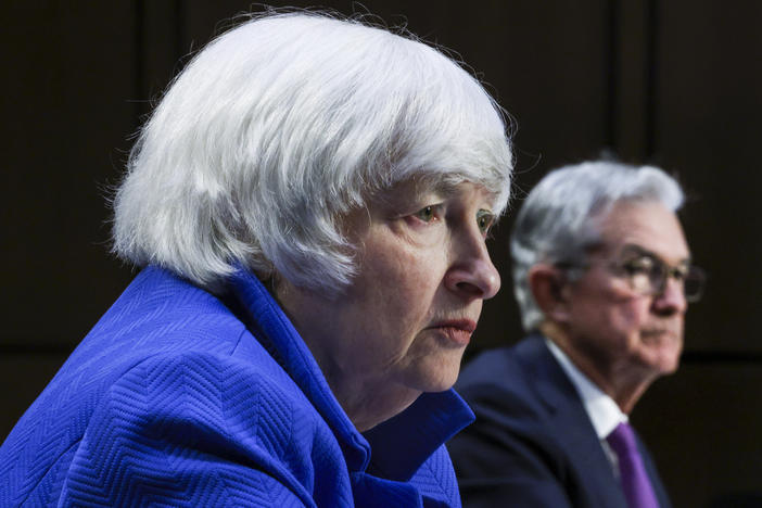 Treasury Secretary Janet Yellen and Federal Reserve Chairman Jerome Powell appear before the Senate Banking, Housing and Urban Affairs Committee on Tuesday.