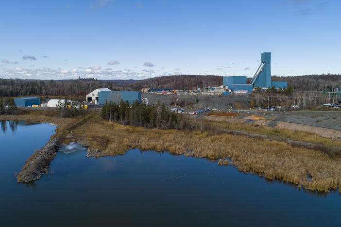 An aerial view of the Totten mine in Sudbury, Ontario. Nearly 40 workers were trapped underground when its elevator system was damaged Sunday. The evacuation of the miners entailed climbing a series of steep ladders.