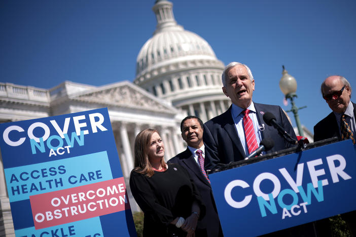 Rep. Lloyd Doggett (D-TX) introduced the "Cover Now Act" outside the U.S. Capitol on June 17, 2021. The bill intends to close the health insurance gap in Texas and 11 other states that have not expanded Medicaid to uninsured adults. A similar fix is part of the spending bill being debated in Congress this week, and would provide affordable coverage for more than 2.2 million Americans.