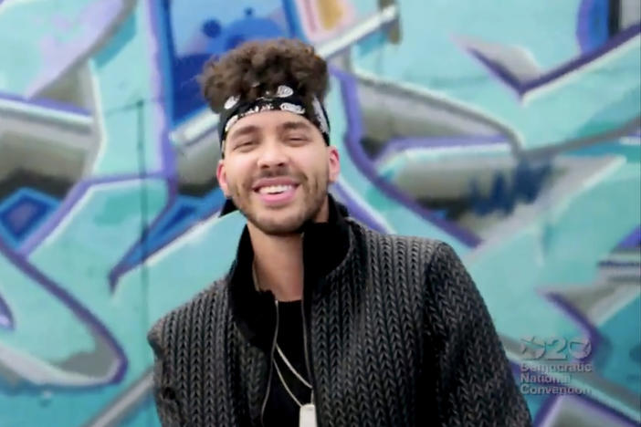 Prince Royce pictured during his performance at the virtual Democratic National Convention in August 2020. He and reggaeton artist Sech are among the many artists participating in NPR's "El Tiny" series in celebration of National Hispanic Heritage Month.