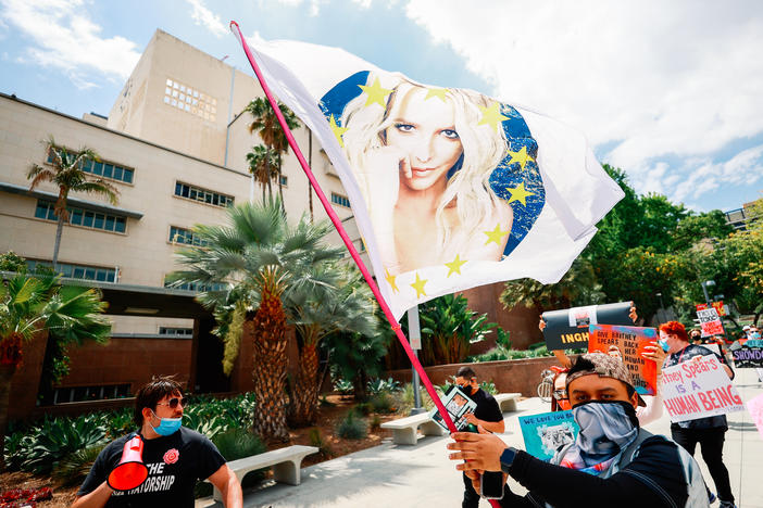 #FreeBritney activists protest outside the courthouse in Los Angeles during a conservatorship hearing on April 27.