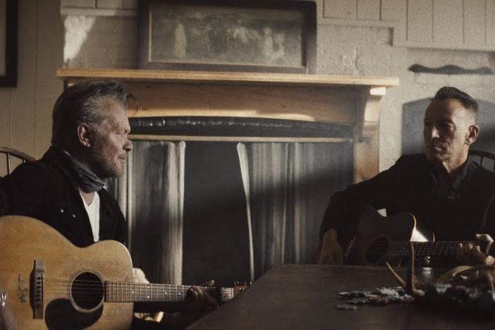 John Mellencamp and Bruce Springsteen in the video for "Wasted Days."
