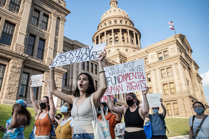 Abortion-rights supporters march outside the Texas Capitol in Austin on Sept. 1.