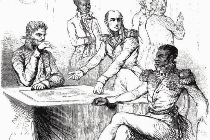 The Baron de Mackau of France presenting demands to Jean-Pierre Boyer, President of Haiti, in 1825