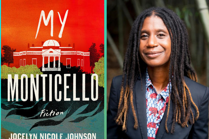 Author Jocelyn Nicole Johnson alongside the cover of her new book, <em>My Monticello.</em>