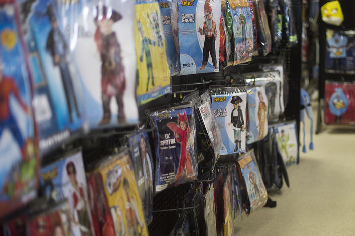 Children's Halloween costumes hang on a wall at Spirit Halloween costume store in Easton, Maryland, in October 2013. The stores offer seasonal Halloween supplies for a limited time during the season.