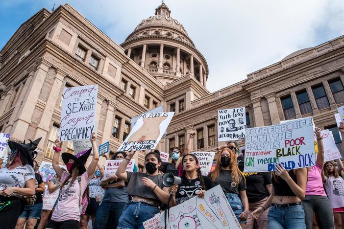 Protesters take part in the Women's March and Rally for Abortion Justice at the State Capitol in Austin, Texas, on Saturday.