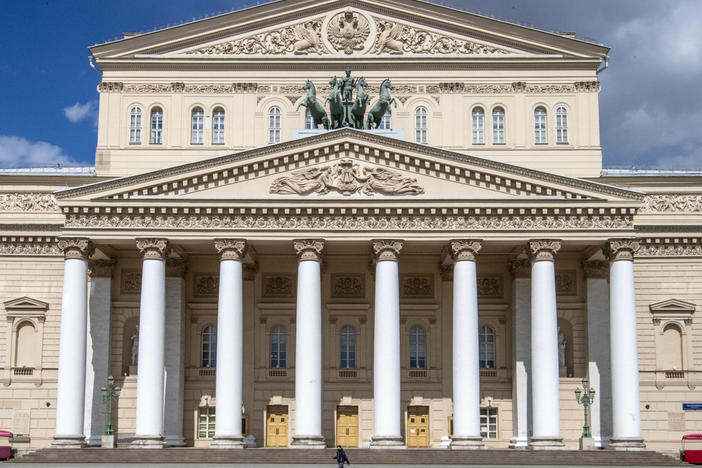 A performer was killed Saturday during a performance at the Bolshoi Theatre in Moscow, pictured here in a May 2020 photo.
