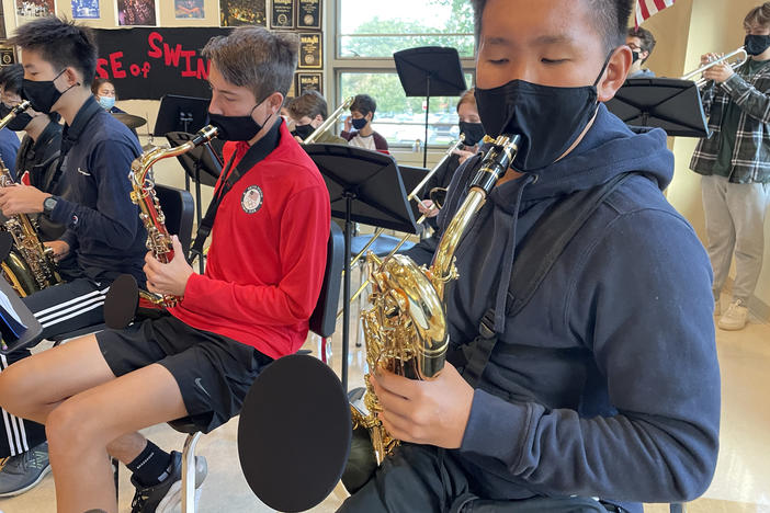 Wellesley high schooler Andrew Song plays baritone sax in the jazz band.