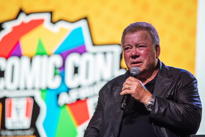Canadian actor William Shatner, who became a cultural icon for his portrayal of Captain James T. Kirk in the Star Trek franchise, speaks at a convention in 2019.