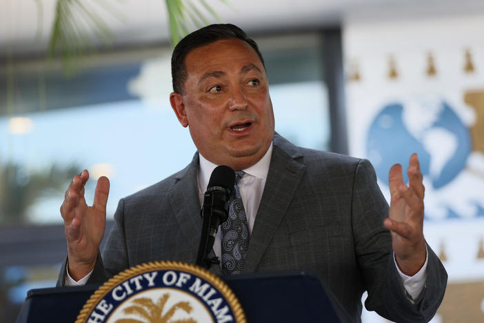 Miami's new Police Chief Art Acevedo speaks to the media during his introduction at City Hall on March 15, 2021 in Miami, Florida. Acevedo left his job as police chief in Houston, Texas to take over Miami's police department.