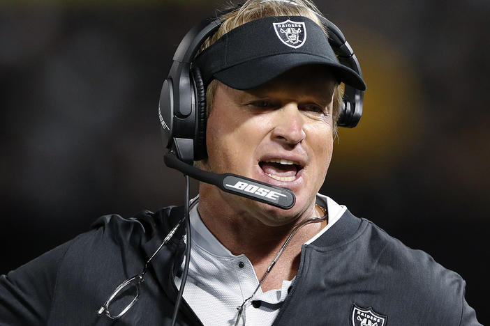 Jon Gruden resigned as coach of the Las Vegas Raiders after the publication of emails he wrote from 2011 to 2018, when he was an ESPN analyst, to then-Washington Football Team executive Bruce Allen. The messages were roundly criticized as being misogynistic, homophobic and racist.