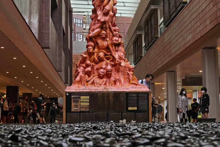 The Pillar of Shame statue, a memorial for those killed in the 1989 Tiananmen crackdown in Beijing, is displayed at the University of Hong Kong on Wednesday.