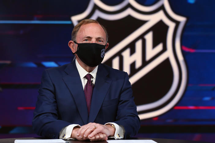 NHL commissioner Gary Bettman prepares for the first round of the 2020 National Hockey League Draft at the NHL Network Studio on October 06, 2020 in Secaucus, New Jersey.