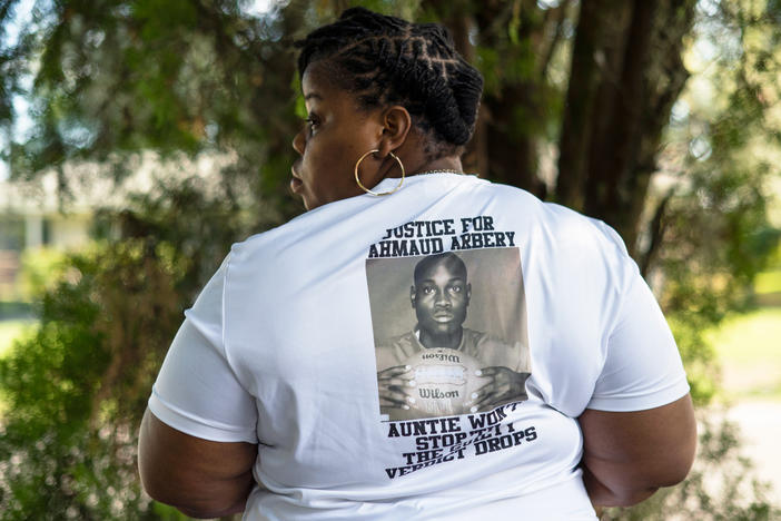 Ahmaud Arbrey's Aunt, Theawanza Brooks in front of her home in Brunswick, Ga. "Nobody has the decision to make as far as being the judge, jury and executioner."