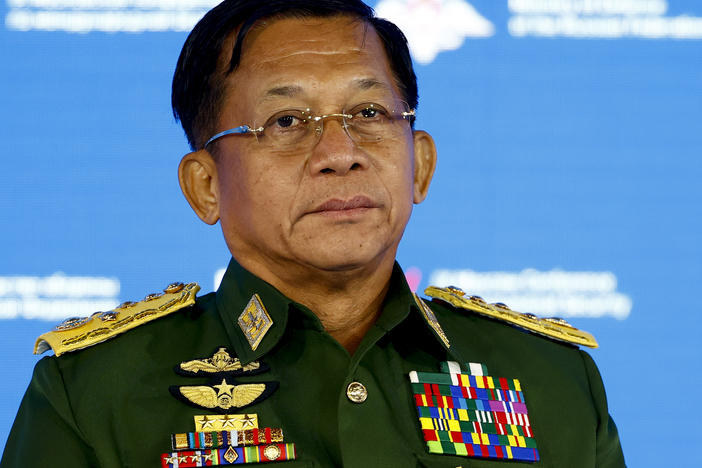 Senior Gen. Min Aung Hlaing, commander in chief of Myanmar's armed forces and head of Myanmar's coup regime, attends the 9th Moscow Conference on International Security in Moscow in June.