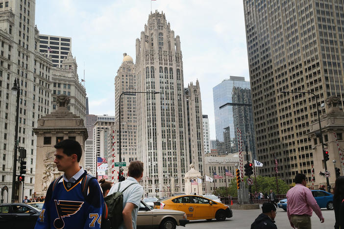 The Tribune Tower, the iconic former home of the Chicago Tribune, seen in Chicago, Illinois in 2015. The <em></em>newspaper lost a quarter of its staff to buyouts after it was acquired by Alden Global Capital in May.