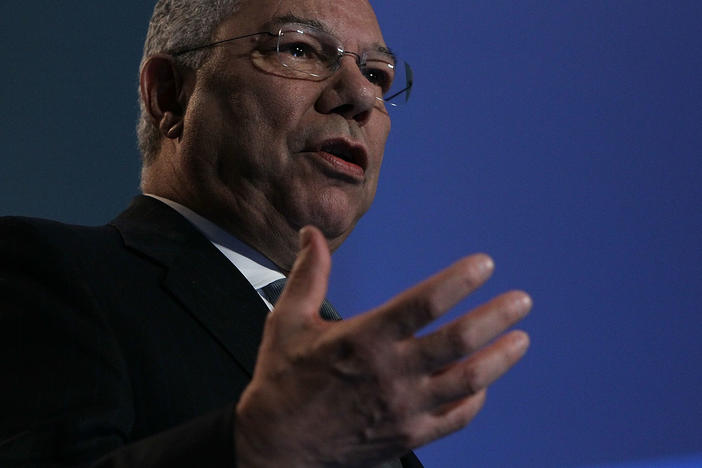 Colin Powell, a former secretary of state and chairman of the Joint Chiefs, has died at age 84. Above, Powell speaks at eBay headquarters in California in 2010.