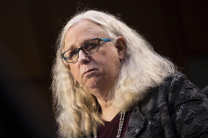 Dr. Rachel Levine testifies before the Senate Health, Education, Labor, and Pensions committee on Capitol Hill in Washington in February. Levine was appointed to lead the U.S. Public Health Service Commissioned Corps, becoming the nation's first openly transgender four-star officer.