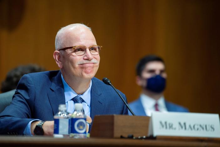 Chris Magnus testifies before the Senate Finance Committee on his nomination to be the next U.S. Customs and Border Protection commissioner, Tuesday, Oct. 19, on Capitol Hill in Washington, D.C.