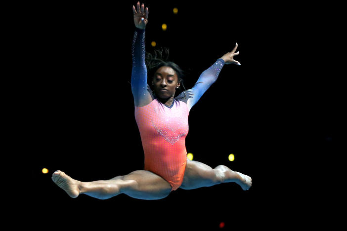 Simone Biles performs during the Gold Over America Tour. In an interview, she says she is still not performing twists.