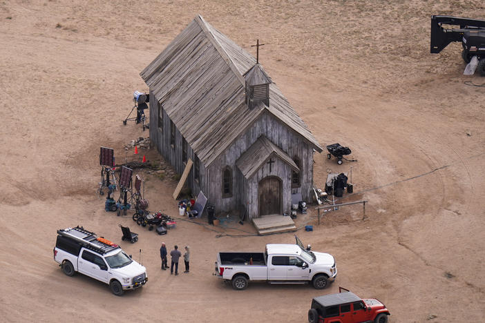 This aerial photo shows the Bonanza Creek Ranch in Santa Fe, N.M., on Oct. 23. Actor Alec Baldwin fired a prop gun on the set of a Western being filmed at the ranch last Thursday, killing the cinematographer, officials said.