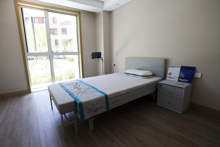Unvaccinated people who arrive in China for the Beijing Olympcs will face isolation in a mandatory three-week quarantine. Here, a room is seen in the athletes village in Zhangjiakou, China.