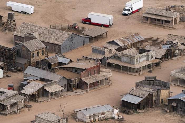 This aerial photo shows the Bonanza Creek Ranch in Santa Fe, N.M. Actor Alec Baldwin fired a prop gun on the set of a Western being filmed at the ranch on Oct. 21, killing the cinematographer Halyna Hutchins.