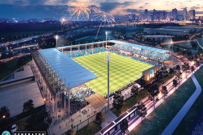 An artist's rendering of what the new women's soccer stadium in Kansas City, Mo., will look like.