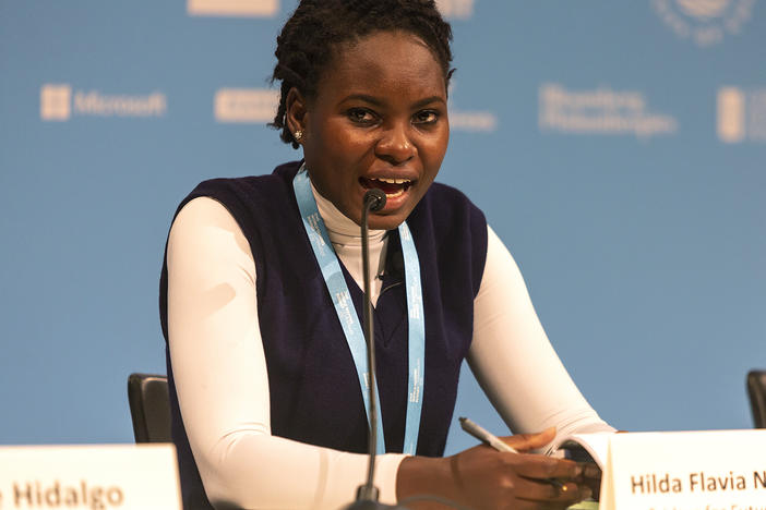 Climate activist Hilda Flavia Nakabuye speaks at the C40 World Mayors Summit in Copenhagen in 2019. She and a group of Ugandan activists are calling on high-income countries to commit to bigger and faster emission cuts ahead of COP26, the climate change summit taking place in Glasgow, Scotland, this week.