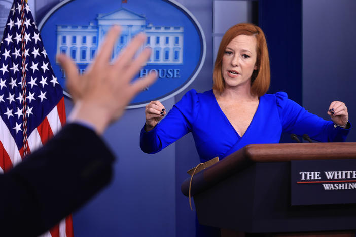 White House press secretary Jen Psaki on Oct. 27, the day she decided she would stay home rather than travel to Europe with President Biden. Today, she revealed she has tested positive for COVID-19.