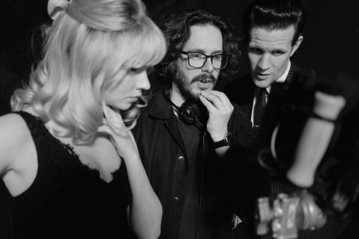 Edgar Wright (center) works with actor Anya Taylor-Joy and Matt Smith on the set of <em>Last Night in Soho.  </em>
