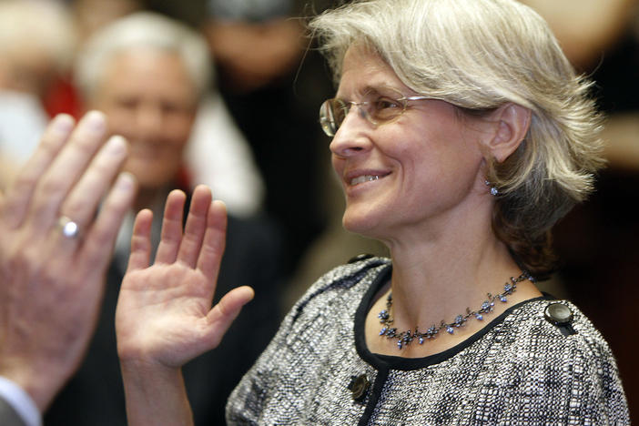 Vermont Supreme Court Justice Beth Robinson takes the oath of office on Monday, Nov. 28, 2011, in Montpelier, Vt. The U.S. Senate confirmed her nomination to the Second Circuit Court of Appeals on Monday.