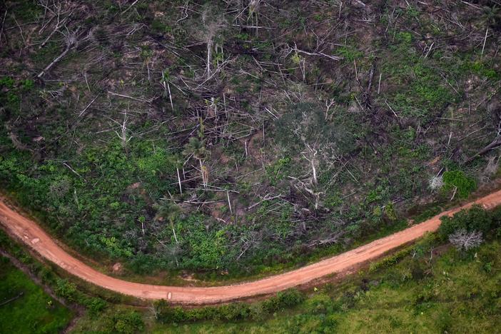 Aerial view of illegal deforestation at the Natural National Park in La Macarena, Meta Department, Colombia, in 2020.