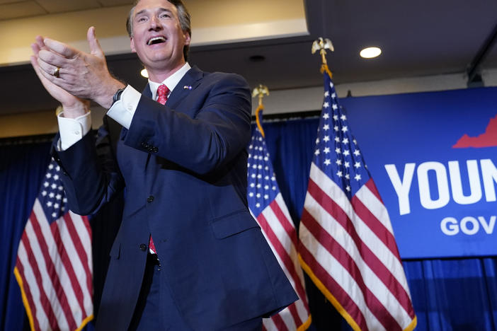 Virginia Gov.-elect Glenn Youngkin arrives to speak at an election night party in Chantilly early Wednesday. Youngkin topped Democrat Terry McAuliffe, flipping the Virginia governor's office back to the GOP.