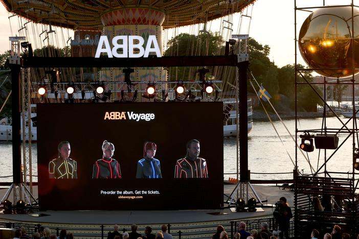 Members of the Swedish group ABBA are seen on a display during a Voyage event at Grona Lund, Stockholm, on September 2. The band is delaying the release of a promotional video after two people died and one was injured at a tribute concert near Stockholm on Tuesday.