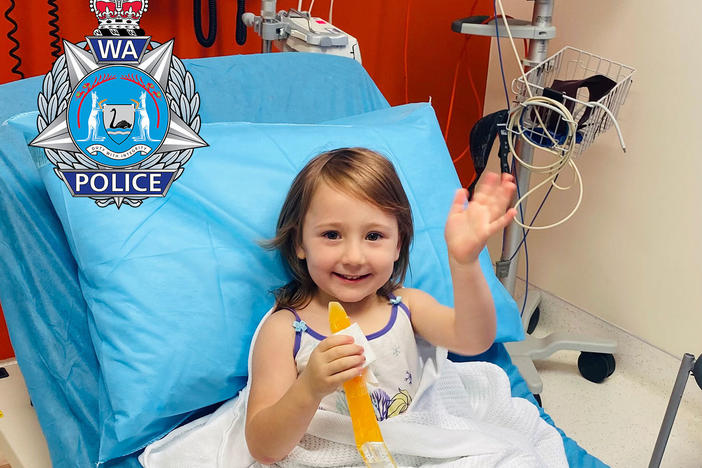 Cleo Smith, 4, is safe in a hospital in Carnarvon, Australia, on Wednesday. Police rescued her in an early morning house raid more than two weeks after she first went missing.