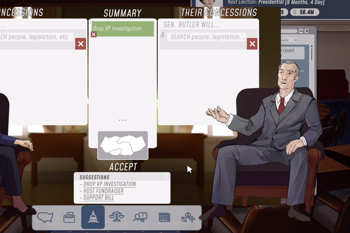 A screenshot from the forthcoming simulation and strategy game, Political Arena.