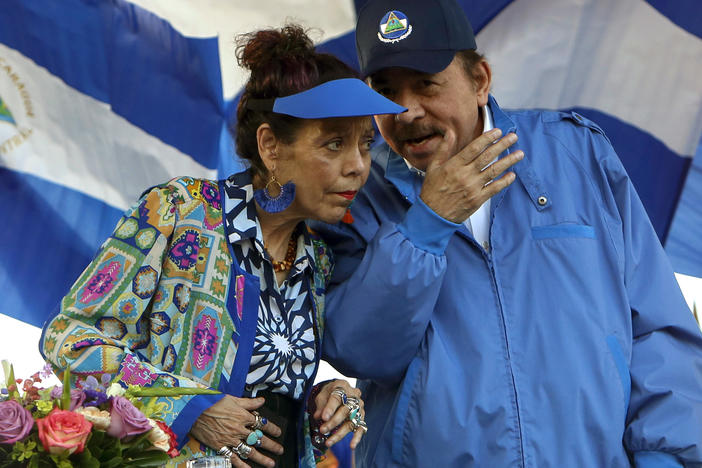 Nicaragua's President Daniel Ortega and his wife, Vice President Rosario Murillo, lead a rally in the capital Managua in 2018.