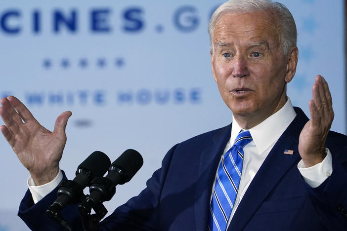 President Biden speaks about COVID-19 vaccinations in Elk Grove Village, Ill. Ten states are filing a lawsuit over the administration's rule requiring health care workers to be vaccinated.