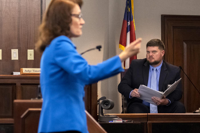 Glynn County Police Department Investigative Detective Parker Marcy is questioned by prosecutor Linda Dunikoski about his investigation.