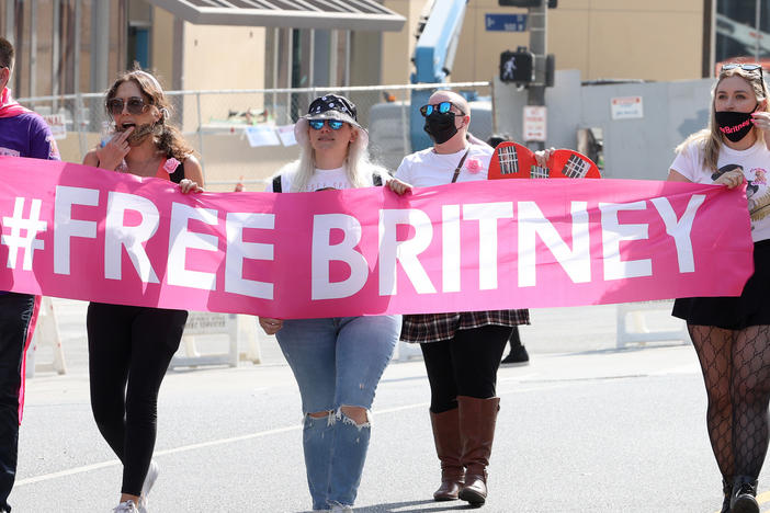 #FreeBritney activists outside the Stanley Mosk Courthouse during Spears' hearing in September, when a judge suspended Spears' father from her conservatorship.