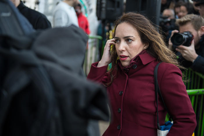 Stella Moris, fiancée of WikiLeaks founder Julian Assange, arrives at the High Court of England and Wales, in London, last month.