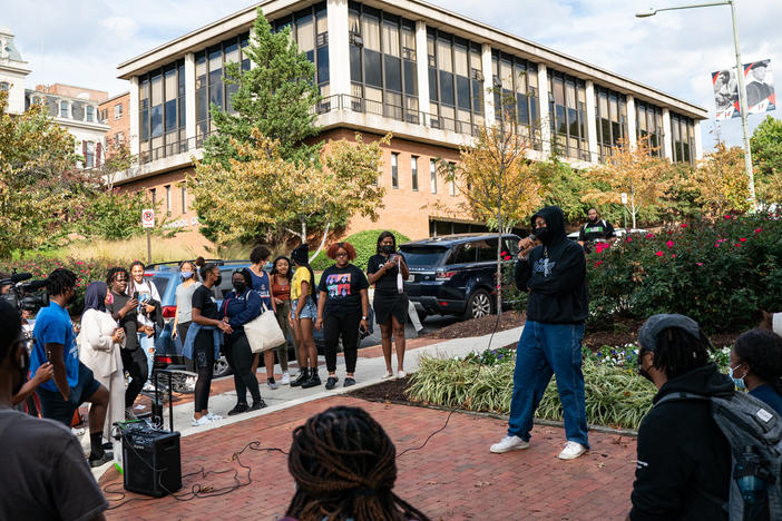 Howard University students gathered on campus to protest poor housing conditions and what they said was mistreatment by the university administration in Washington, D.C., on Oct. 25.