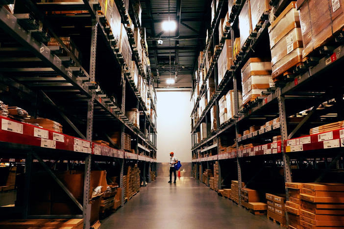 A person walks in an Ikea warehouse in New York City on Oct. 15.