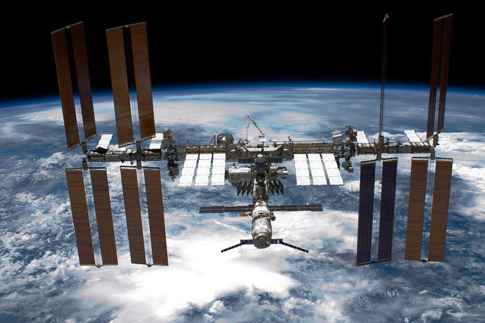 The International Space Station shown in orbit in 2011. Astronauts aboard the station were ordered to briefly take shelter after Russia conducted an orbital test of an anti-satellite missile that spewed potentially dangerous debris into orbit.