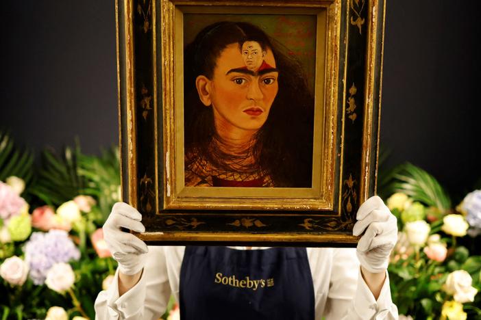 Mexican painter Frida Kahlo's "Diego y yo" set a new auction record for art by a Latin American artist, selling for $34.9 million at Sotheby's on Tuesday night.