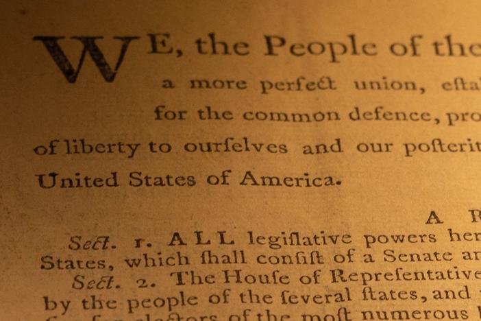 A copy from the first printing of the U.S. Constitution sold for more than $43 million Thursday night — a world record for a historical document at auction, Sotheby's said.