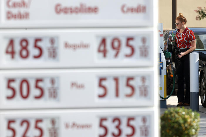 A customer prepares to pump gas into her car at a Shell station on Wednesday in San Rafael, Calif. A surge in gas prices this year is leaving the Biden administration looking for options to do something about it. One that's getting recent attention is tapping the country's emergency oil stockpile.